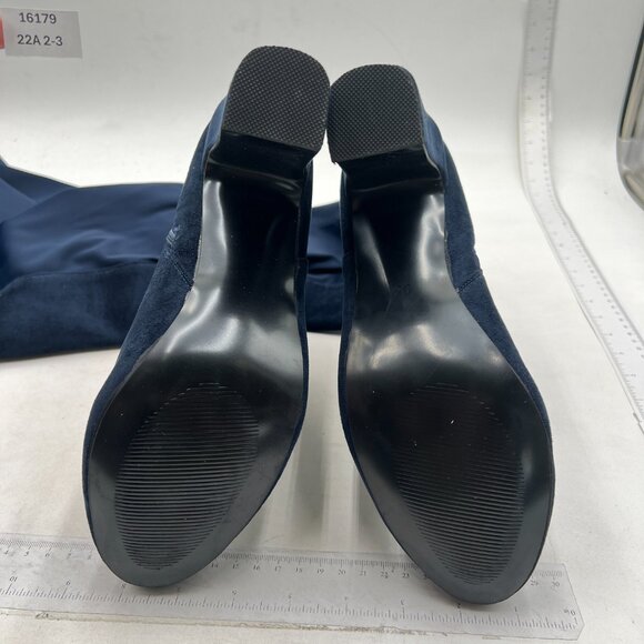 Navy Women Over The Knee Chunky High Heels Stretch Thigh High Zipper Long Boot - Picture 6 of 6